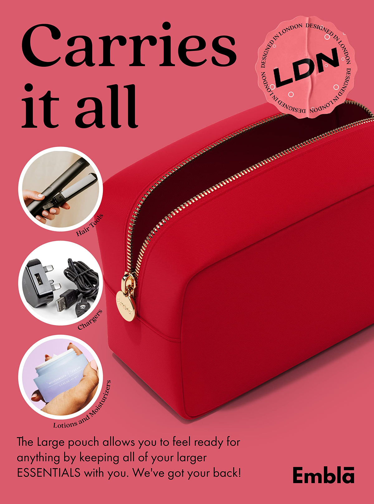 Embla Large Makeup Bag displaying various colour options
