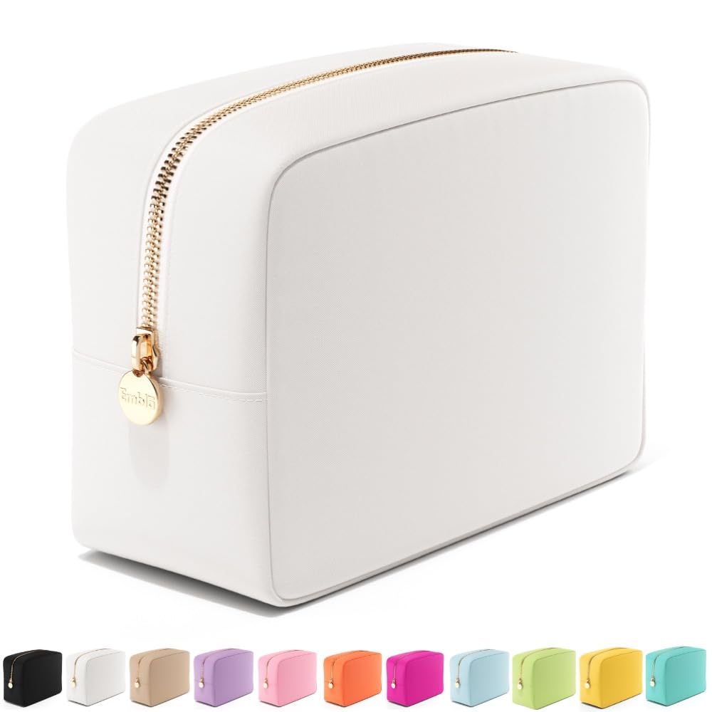 Embla Large Makeup Bag front view in white waterproof nylon