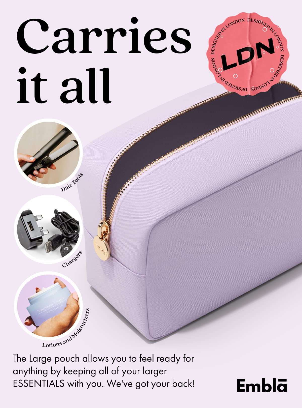 Embla Large Makeup Bag Lavender lifestyle scene
