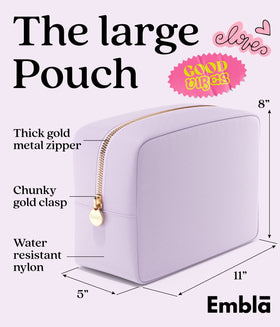Embla Large Makeup Bag Lavender with open zipper