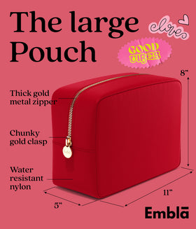 Embla Large Makeup Bag side view showing zipper
