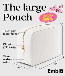 Embla Large Makeup Bag side view showing zipper