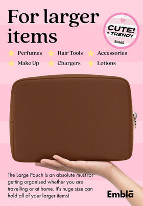 Embla Large Makeup Bag side view showing zipper