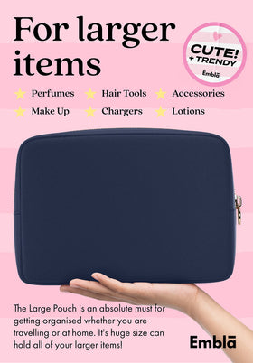 Embla Large Makeup Bag side view showing zipper