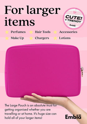 Embla Large Makeup Bag side view with zipper