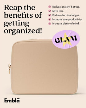 Embla Large Makeup Bag with cosmetics inside
