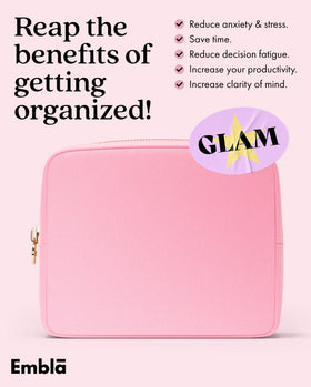 Embla Large Makeup Bag with makeup products inside