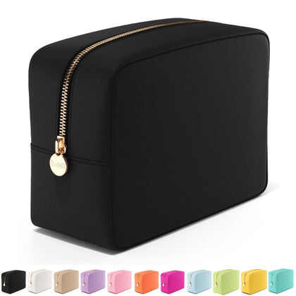 Embla Makeup Bag front view in pink with zipper