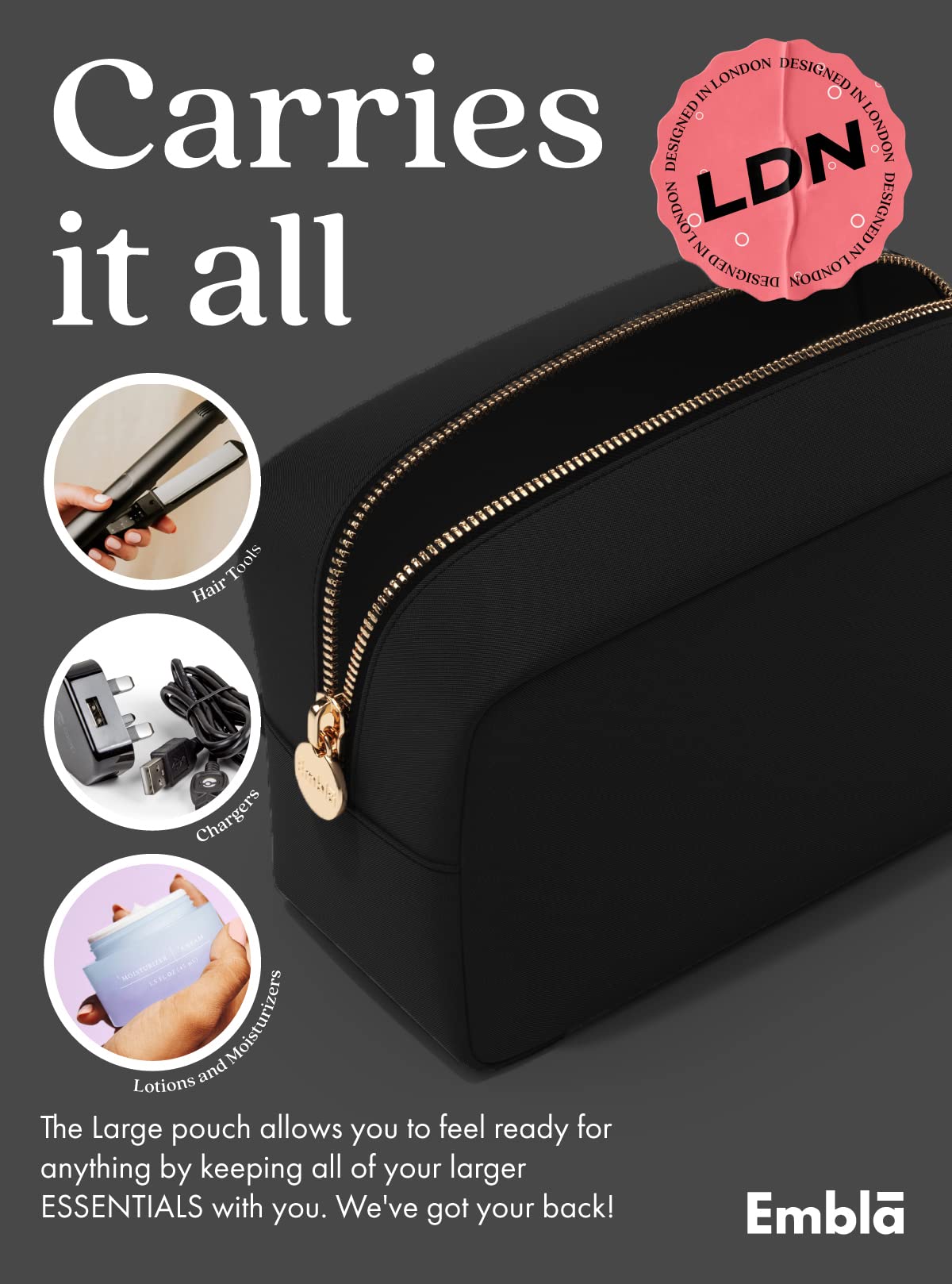Embla Makeup Bag in Large size with travel accessories