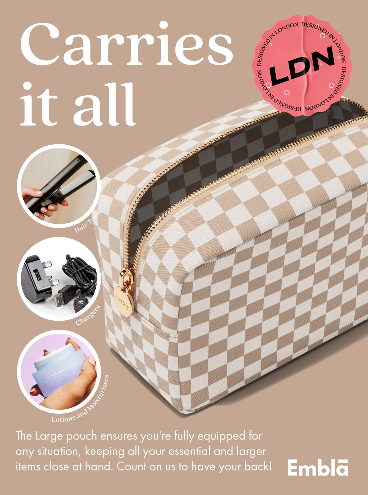 Embla Makeup Bag in mint colour with makeup inside