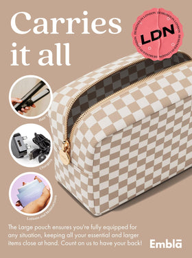 Embla Makeup Bag in mint colour with makeup inside