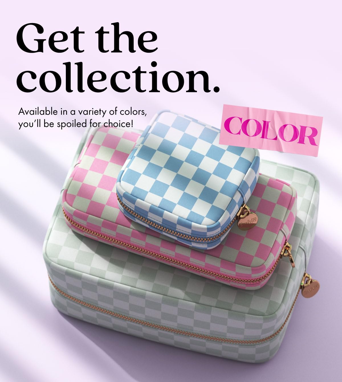Embla Makeup Bag in various colours on display