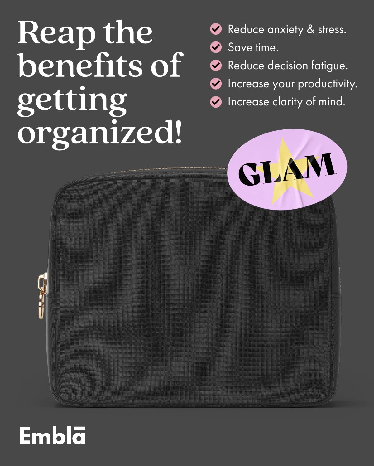 Embla Makeup Bag side view with handle