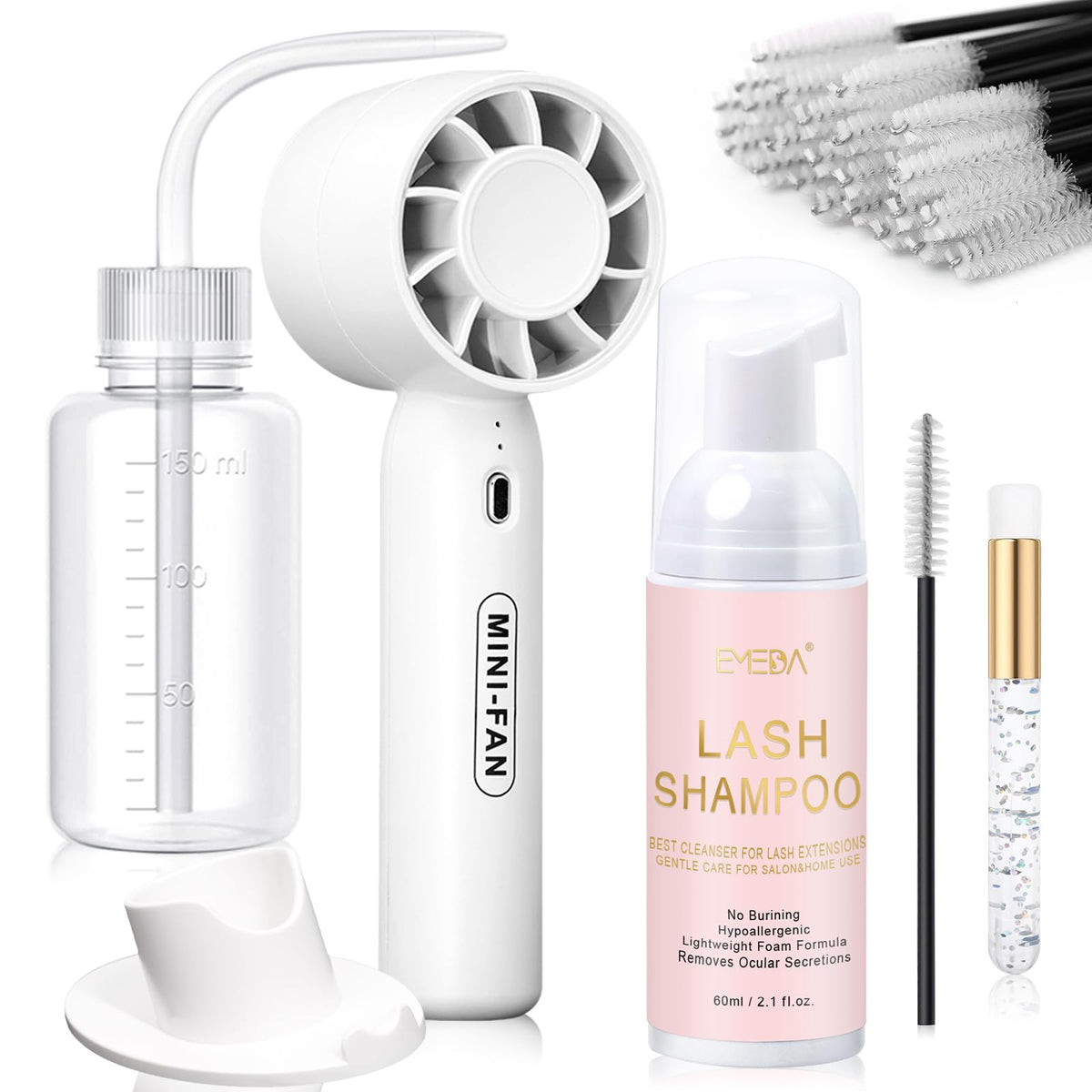 EMEDA Lash Shampoo Kit with mini fan and accessories