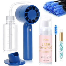 EMEDA Lash Shampoo Kit with mini fan and accessories front view
