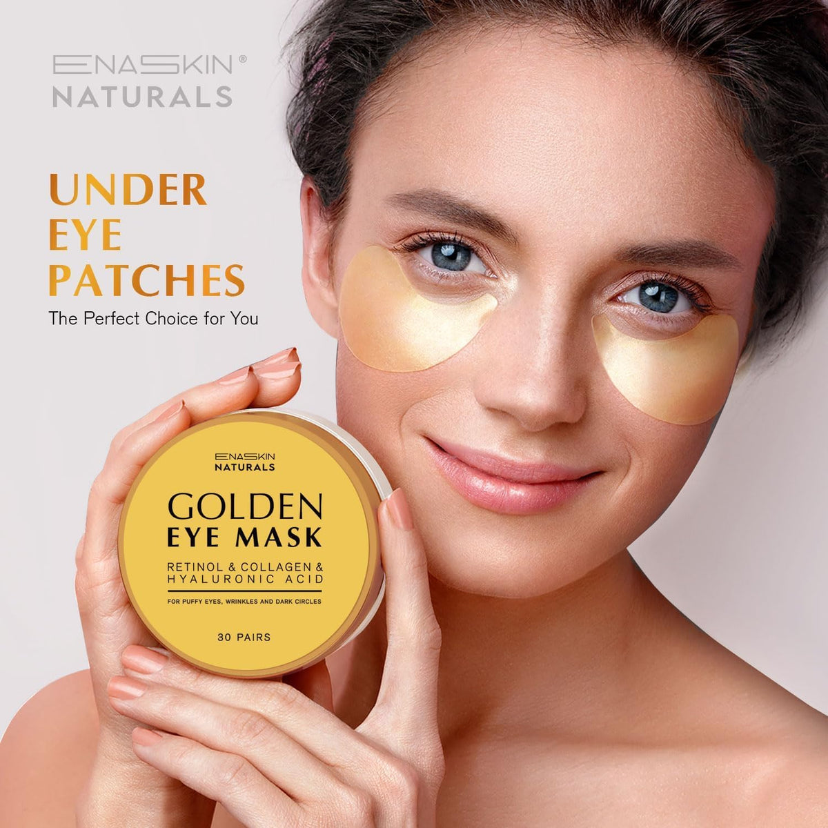 Enaskin Naturals 24K Gold Under Eye Patches on a bathroom counter
