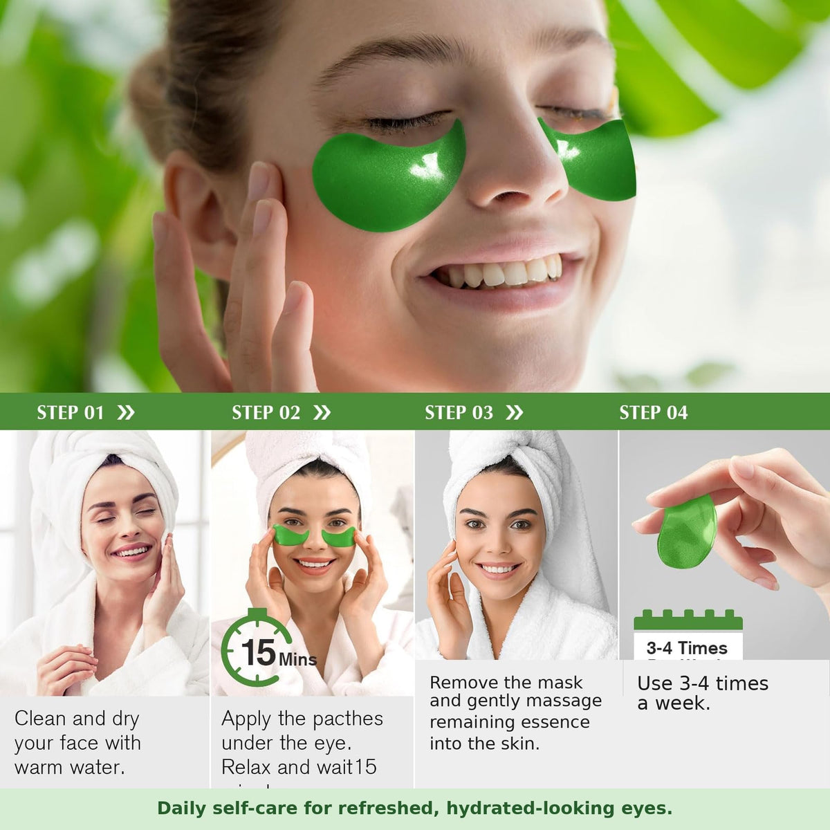 Enaskin Naturals Green Tea Under Eye Patches on a model