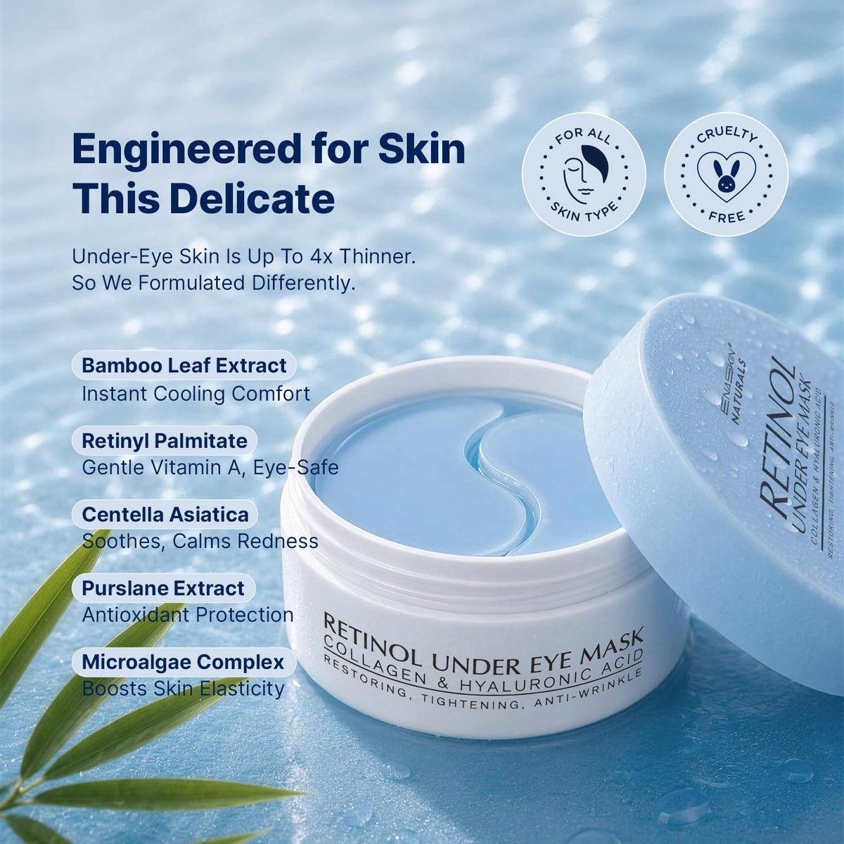 Enaskin Naturals Under Eye Patches in a bathroom setting