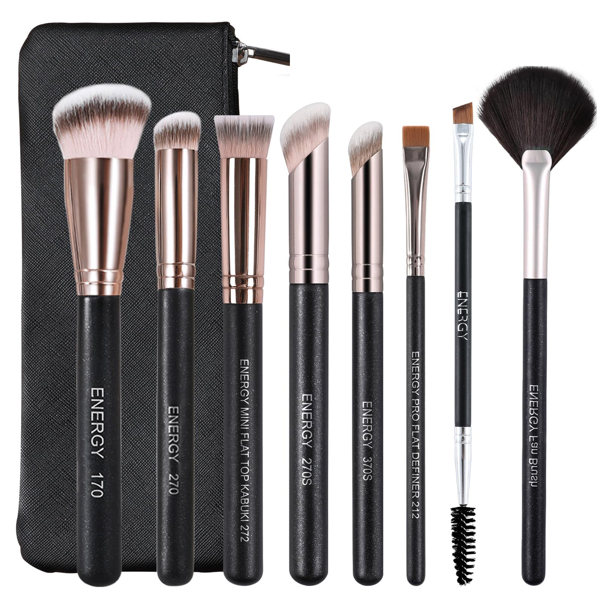 ENERGY 8PCS Makeup Brush Set front view with travel case