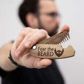 Enjoy The Wood Beard Comb side view showcasing compact size