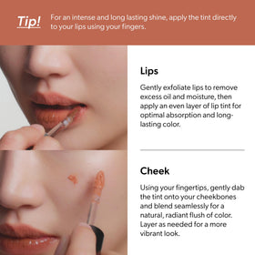 ENTROPY MAKE UP Glossy Lip Tint Ruby Charm with makeup tools
