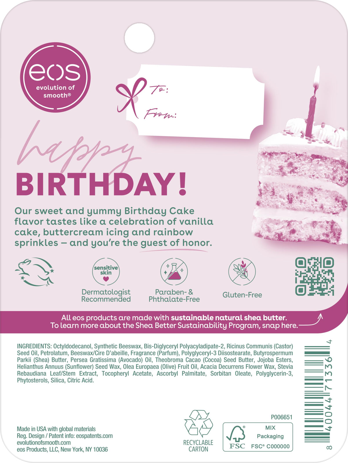 eos 24H Moisture Super Balm Birthday Cake ingredients list