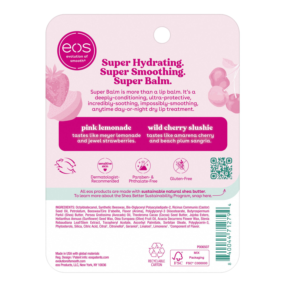 eos 24H Moisture Super Balm Pink Lemonade and Wild Cherry flavours
