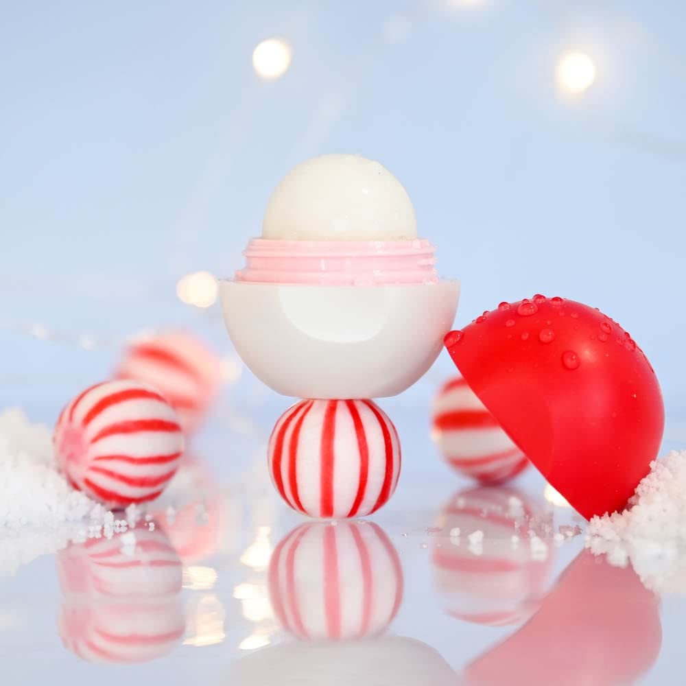 eos Candy Cane Swirl Lip Balm close-up showing texture