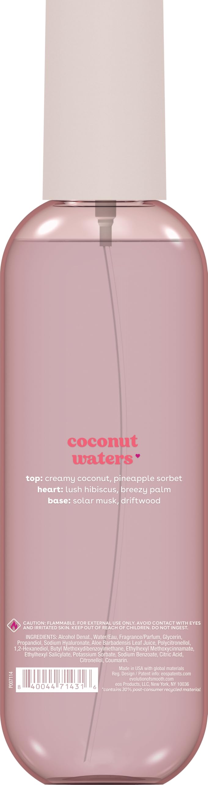 eos Cashmere Body Mist Coconut Waters packaging details