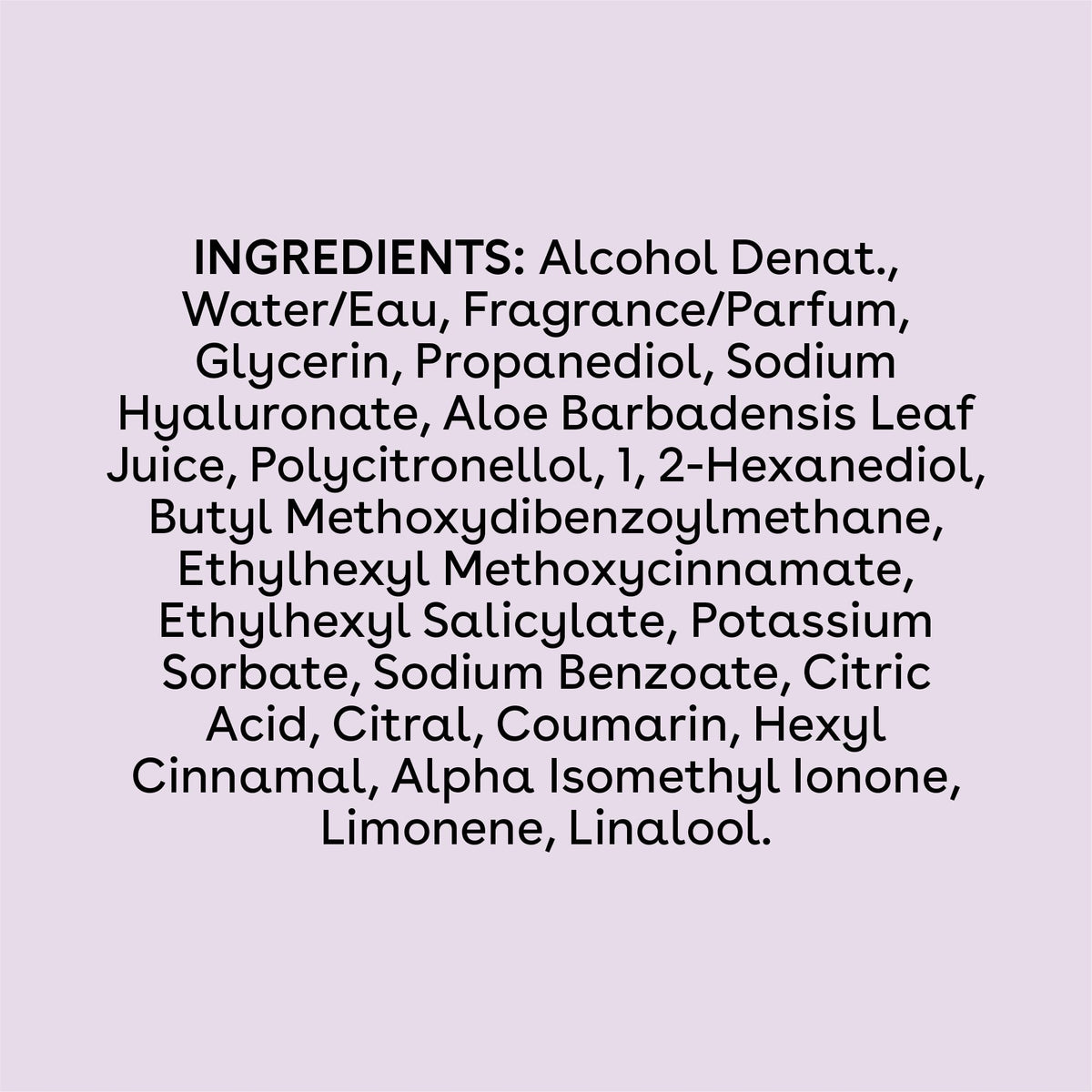 eos Cashmere Body Mist Fresh & Cozy close-up of ingredients