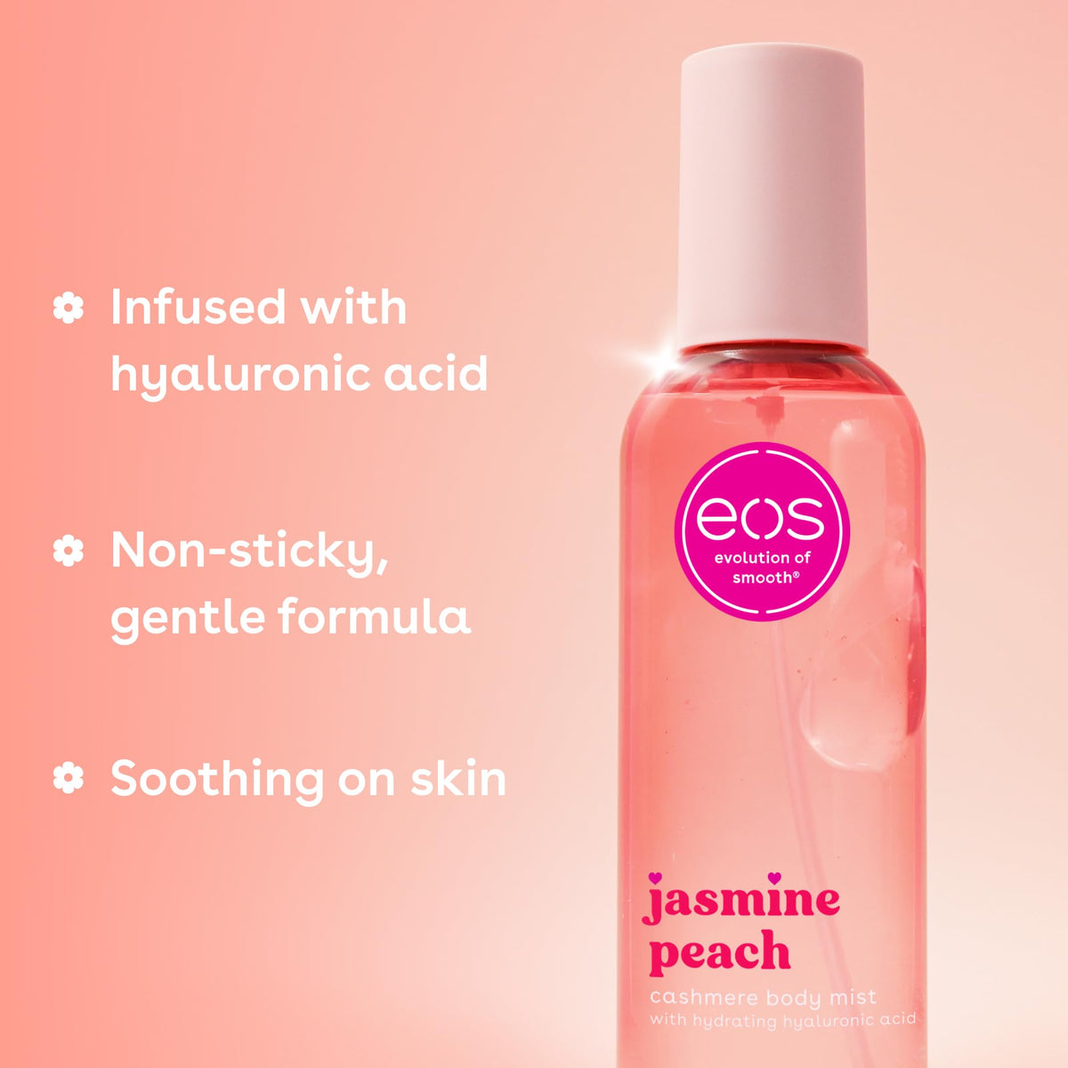 eos Cashmere Body Mist Jasmine Peach bottle side view