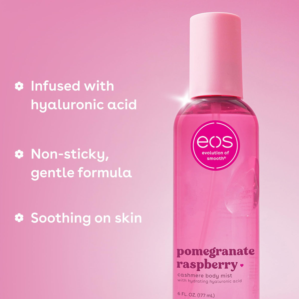 eos Cashmere Body Mist Pomegranate Raspberry bottle side view