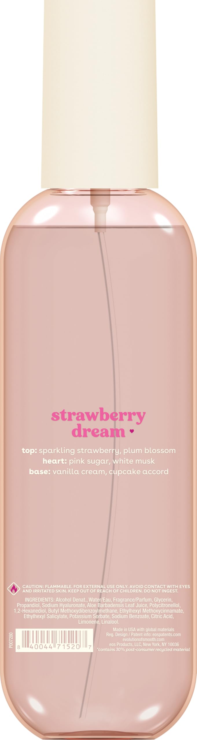 eos Cashmere Body Mist Strawberry Dream close-up of bottle design