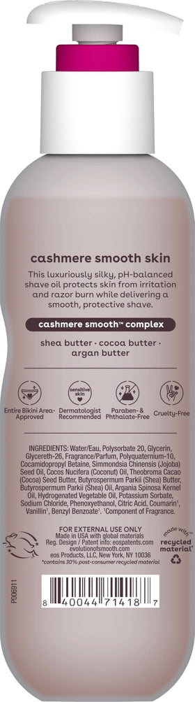 eos Cashmere Shave Oil Coconut Waters application on skin