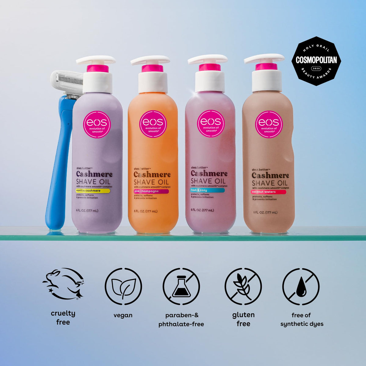 eos Cashmere Shave Oil packaging details