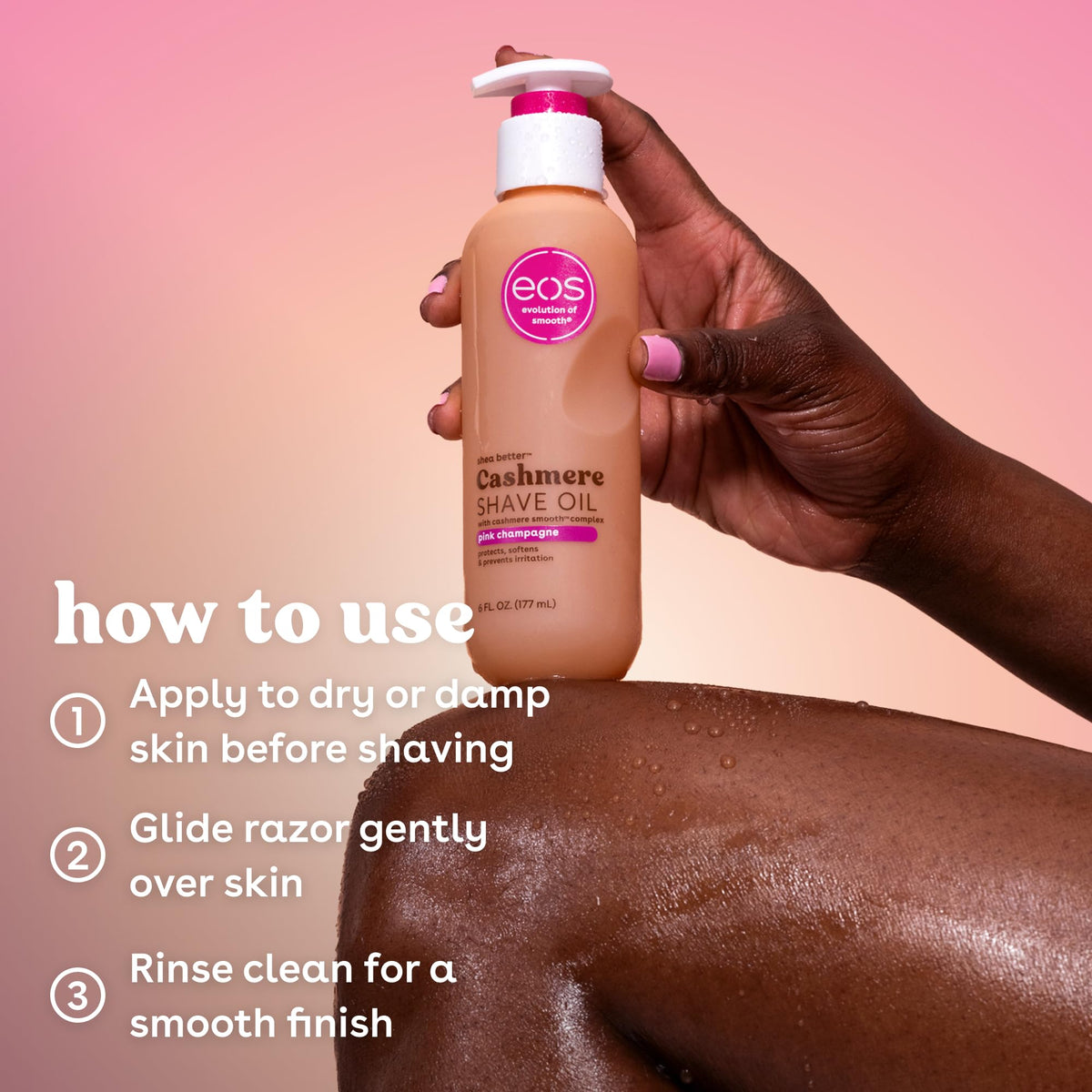 eos Cashmere Shave Oil Pink Champagne back view showing ingredients