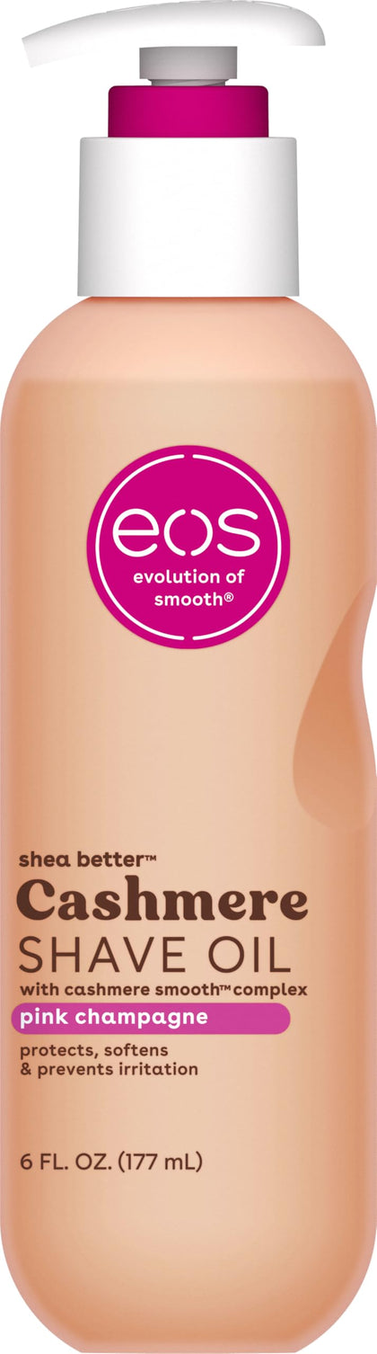 eos Cashmere Shave Oil Pink Champagne front view with 6 fl oz bottle
