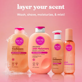 eos Cashmere Shave Oil Pink Champagne with shea butter and cocoa butter