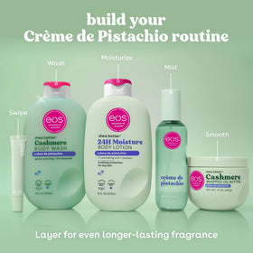 eos Crème de Pistachio Body Butter in a bathroom setting