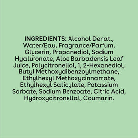 eos Crème de Pistachio Body Mist with ingredients background
