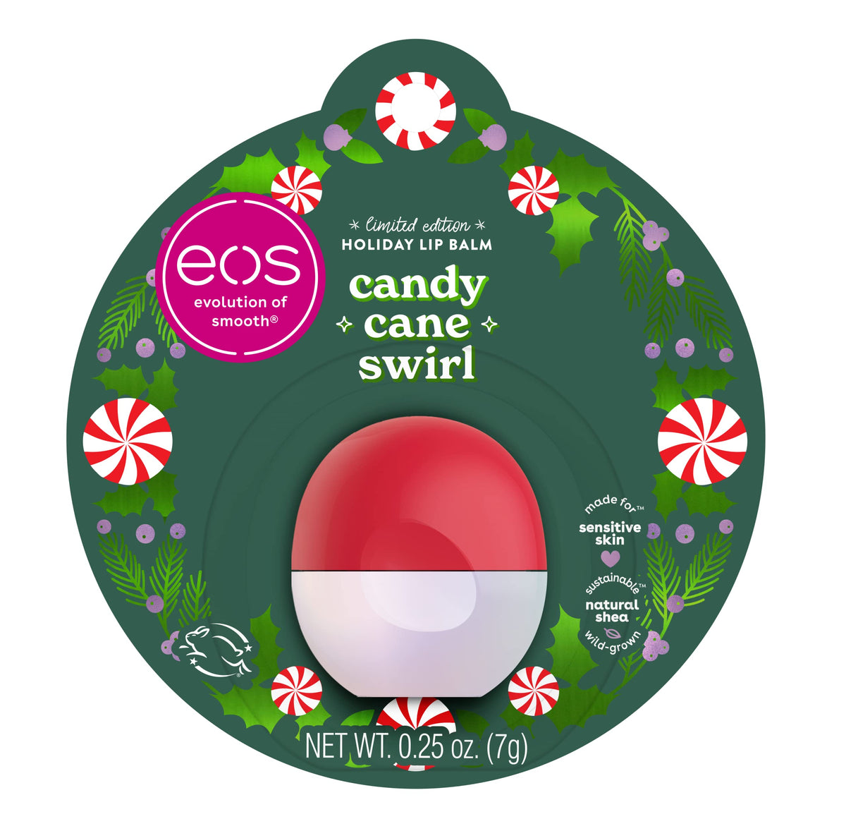 eos Limited Edition Holiday Lip Balm Candy Cane Swirl front view