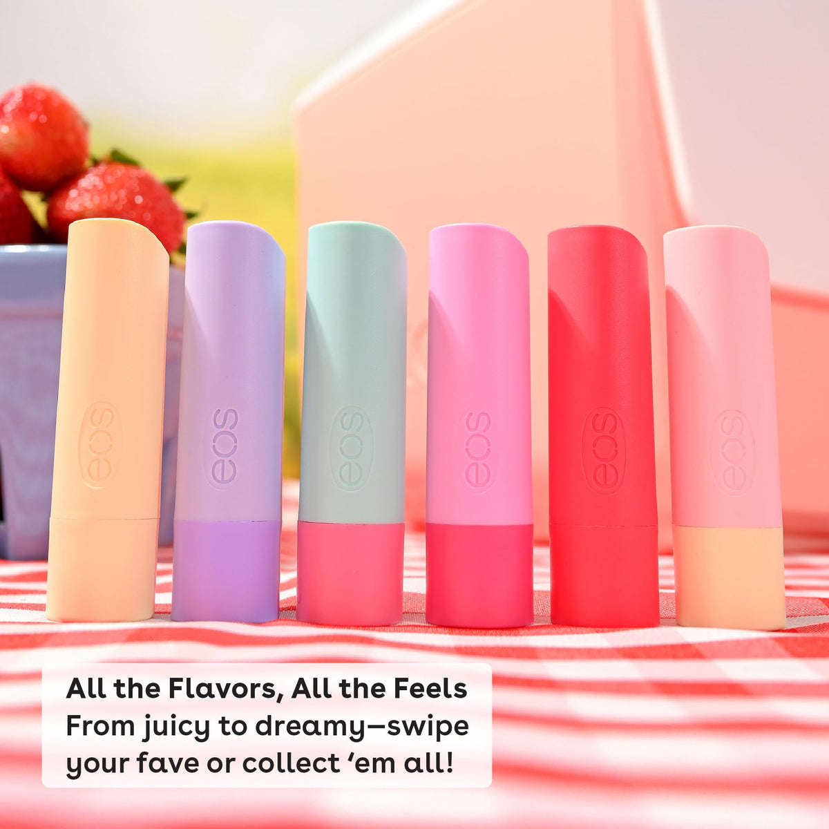 eos lip balm sticks in packaging showing flavours