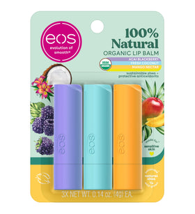 eos Natural Shea Lip Balm 3-Pack with Acai Blackberry, Coconut, and Mango Nectar