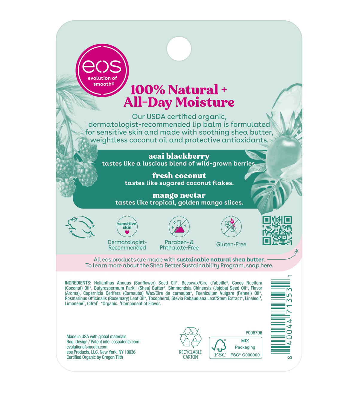eos Natural Shea Lip Balm open showing stick and texture