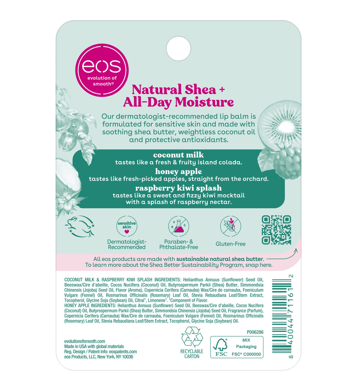 eos Natural Shea Lip Balm packaging with flavour descriptions
