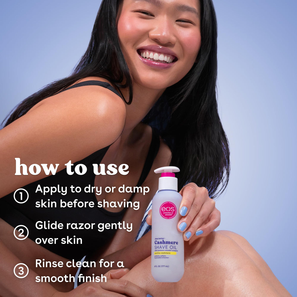 eos Vanilla Cashmere Shave Oil bottle with cap