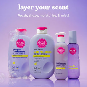 eos Vanilla Cashmere Shave Oil in bathroom setting
