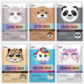 Epielle Animal Face Mask 6 Pack featuring otter and mermaid designs