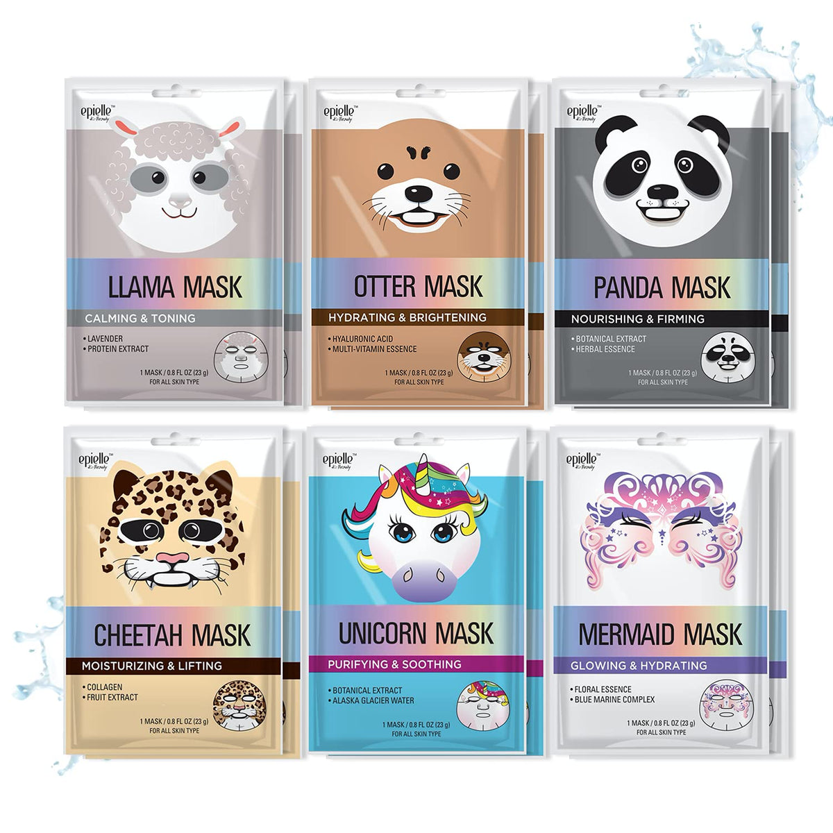 Epielle Character Face Mask 12 Pack with animal designs