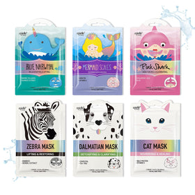 Epielle Character Face Mask 6 Pack front view with colourful designs